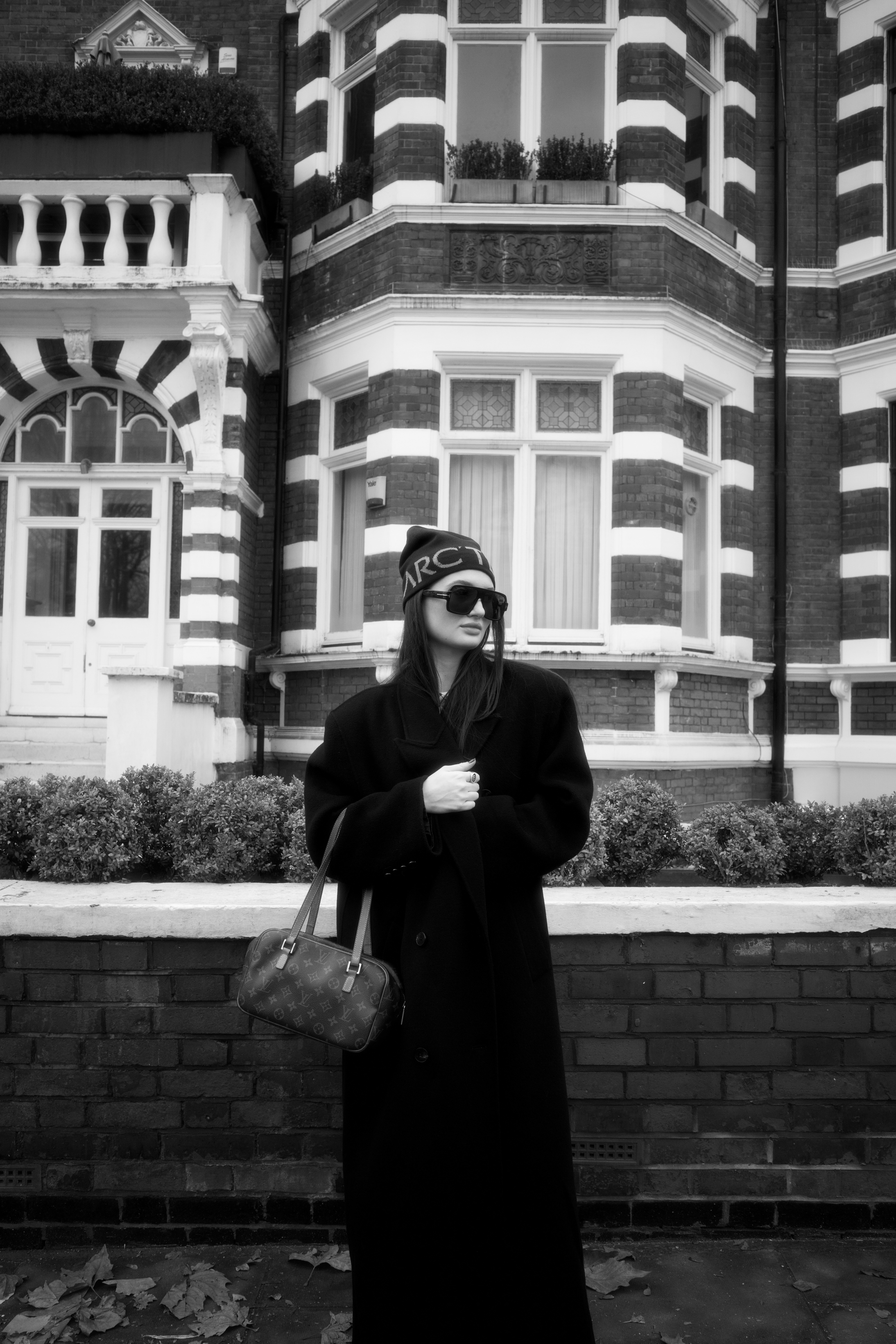 Black and white street portrait, London